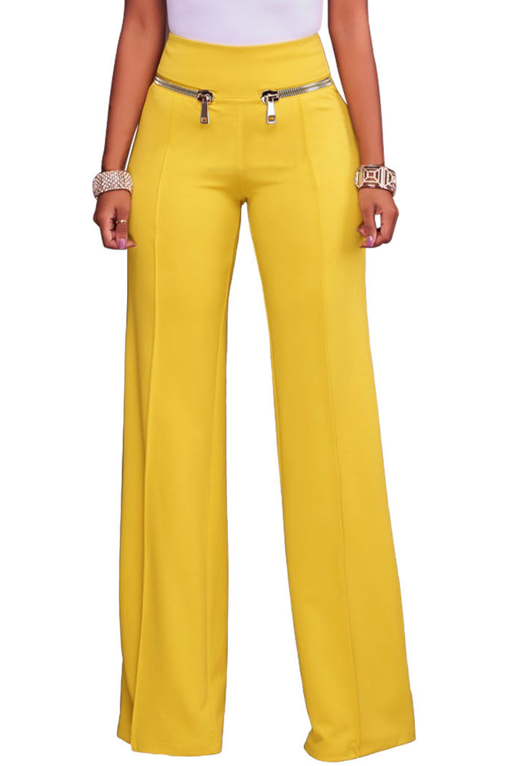 zuwimk Wide Leg Pants For Women,Womens High Waisted Ruffle Flare Fit Pants  Solid Color Wide Leg Trousers Yellow,3XL - Walmart.com